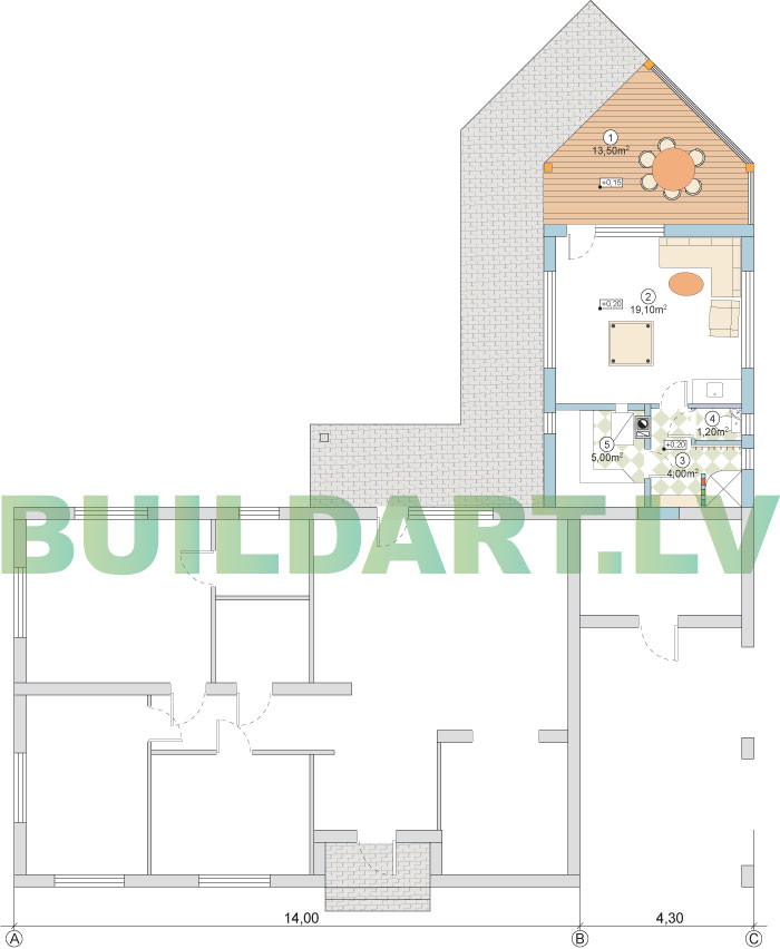 Rekonstrukcijas projekts - pirts un atpūtas telpas pie dzīvojamās mājas, plāns