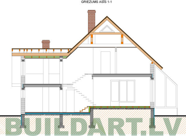 Vidēji lielas mājas projekts "Dins" - griezums