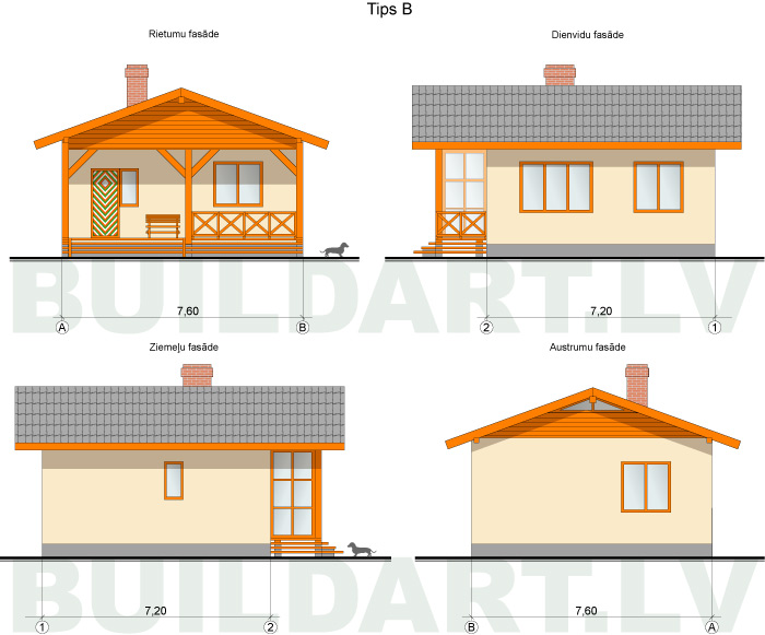 Mazas mājiņas projekts - namiņš vecākiem, fasāžu versijas