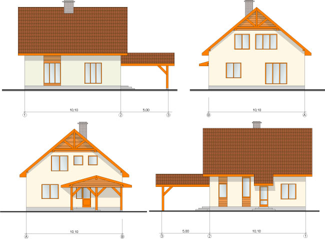 180 kvadrātmetru lielas dzīvojamās mājas projekts, fasādes