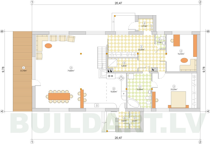 Esošas ēkas rekonstrukcijas projekts, pirmā stāva plāns