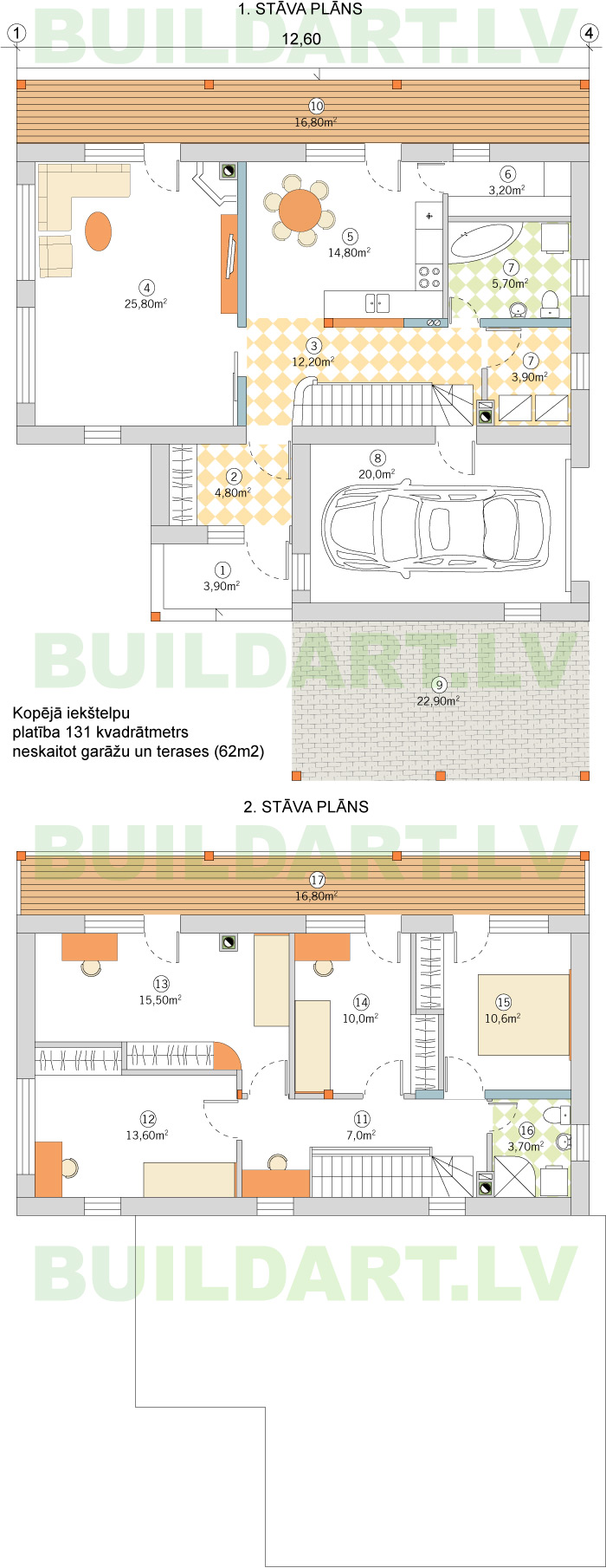 Tipveida projekts "Ojārs" divstāvu ekonomiska ēka 131kvm, plāni