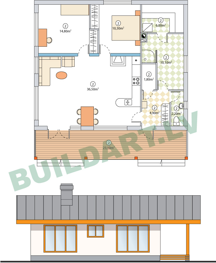 Vienstāvīgas mājas projekts "Eižens", platība 88 kvadrātmetri