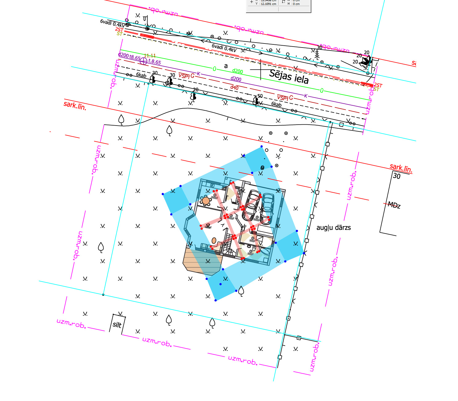 Aderu noteikšana, āderu uzmērījums īpašumam