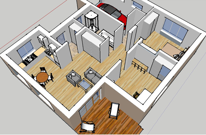 Vienstāvīgas mājas projekts, trīs dimensiju interjera skats