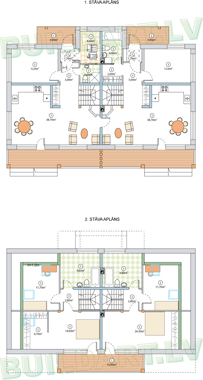 Dzīvojamās mājas - dīvņu mājas projekts "Diāna" - stāvu plāni
