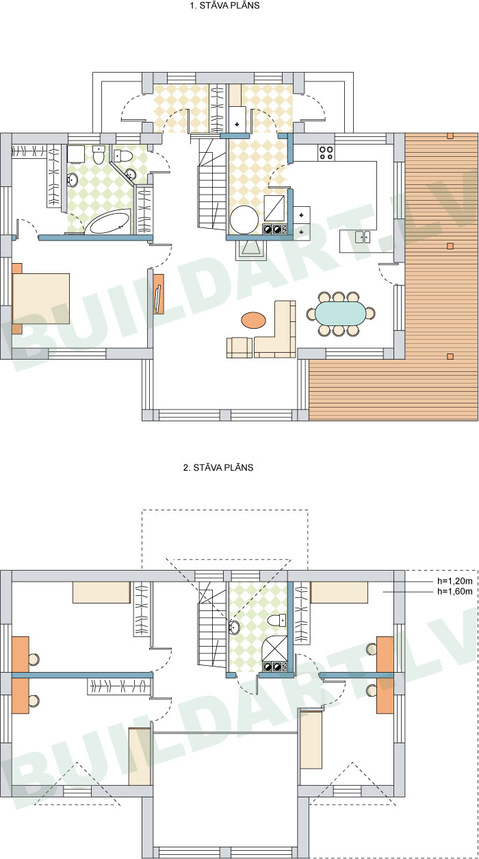 Mājas projekts "Krista" - projekta stāvu plāni