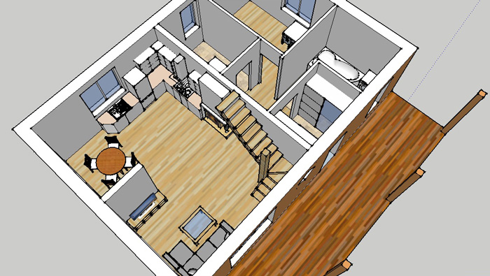 Mājas projekta trīs dimensiju interjera skati