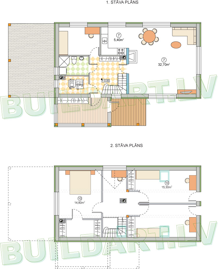 Dzīvojamās mājas projekts "Lielais Ansis" - stāvu plāni