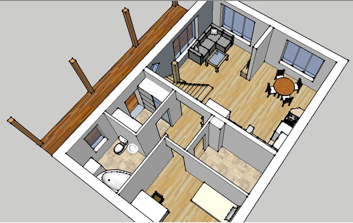 Mājas projekta trīs dimensiju interjera skati