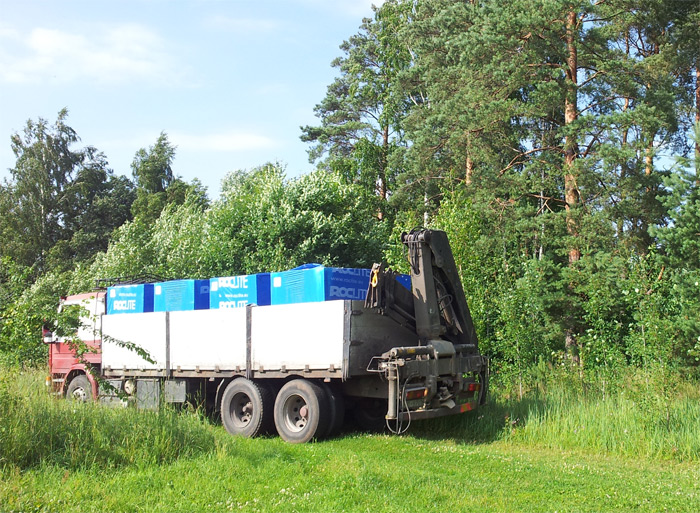 Saimniecības ēkas ekonomiska būvniecība, gāzbetona bloku pievešana
