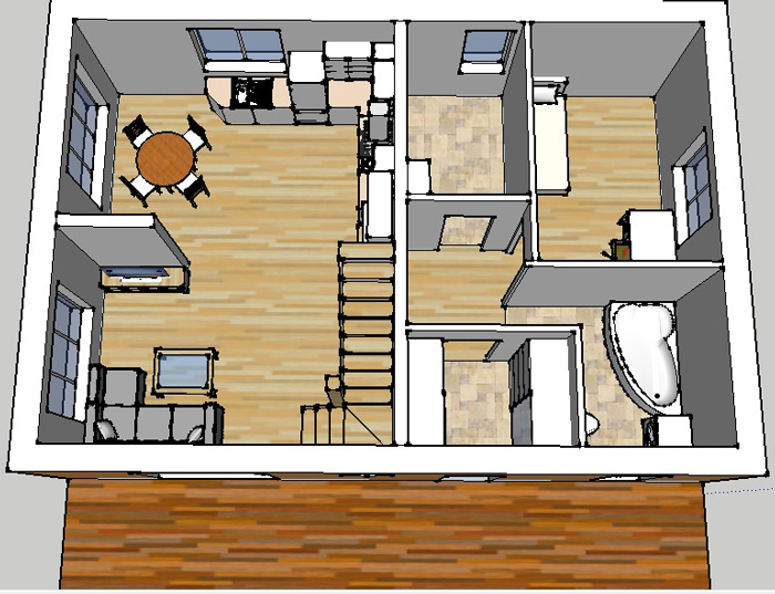 Mājas projekta trīs dimensiju interjera skati