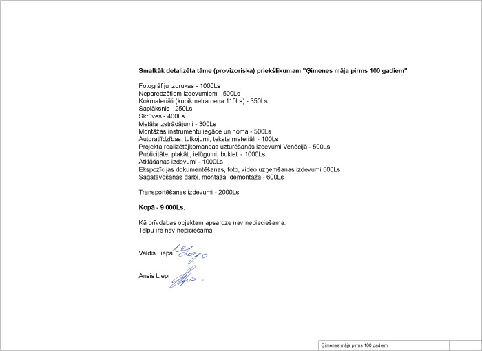 Idejas priekšlikums Venēcijas biennālei 2014 - "Ģimenes māja pirms 100 gadiem"