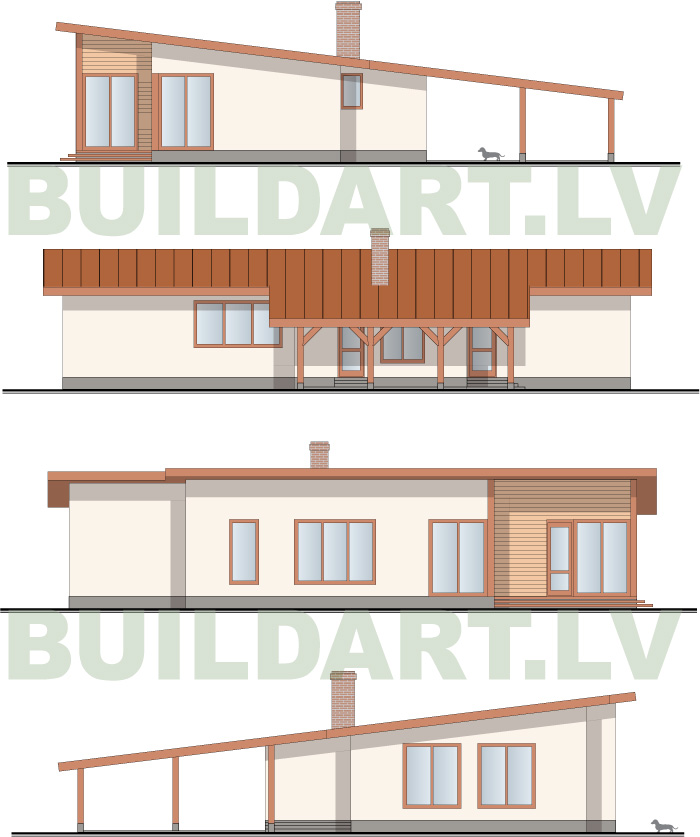 Vienstāvīgas, vienstāva mājas projekts, fasādes