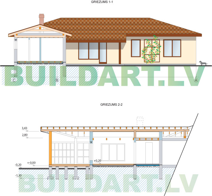 Rekonstrukcijas projekts - pirts un atpūtas telpas pie dzīvojamās mājas, griezumi