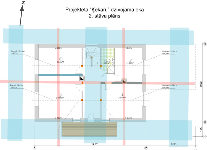 Lauku mājas projekts - plāns saskaņā ar āderu tīklu