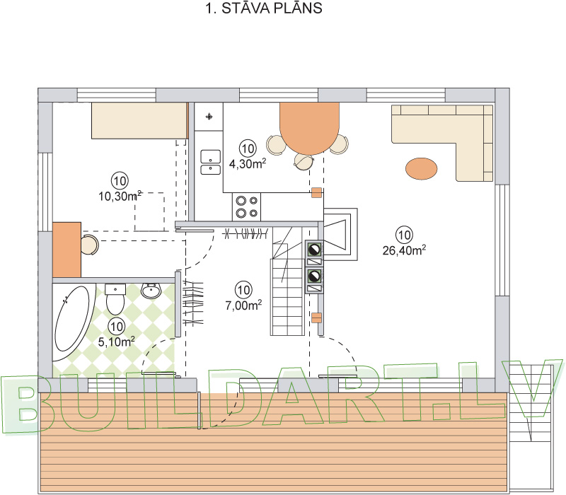 Dzīvojamās mājas projekts "Malvīne" - 1.st. plāns
