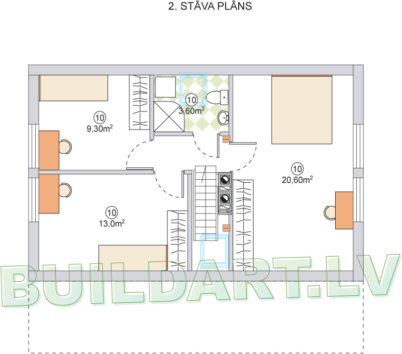 Dzīvojamās mājas projekts "Malvīne" - 2.st. plāns