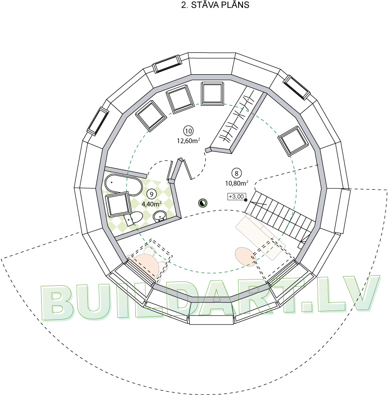 Kupolmājas projekts "Velda" - 2. stāva plāns