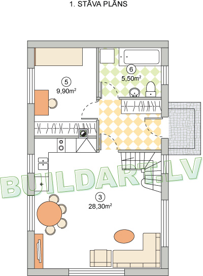 Dzīvojamās mājas projekts "Mārīte" - 1.stāva plāns