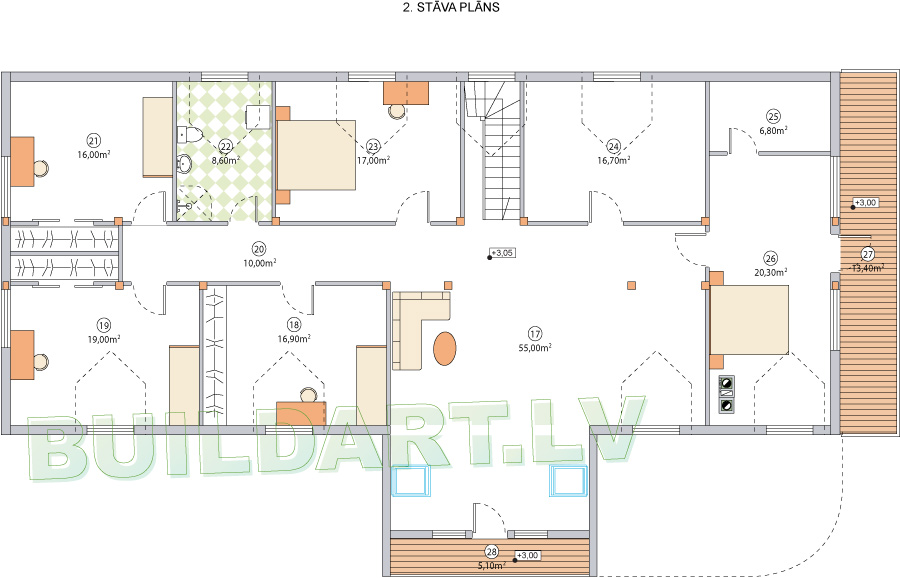 Dzīvojamās mājas projekts "Armands" - 2. stāva plāns