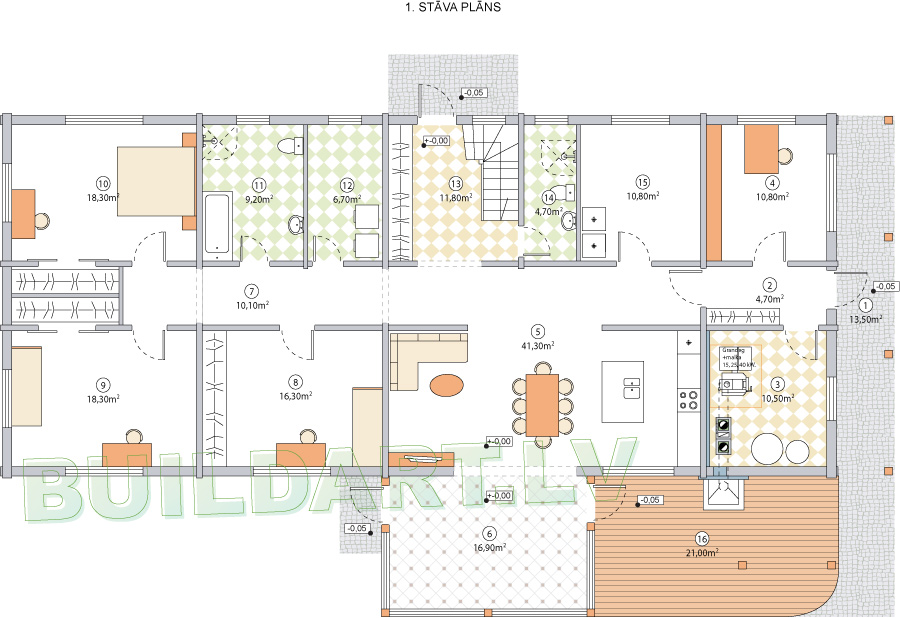 Dzīvojamās mājas projekts "Armands" - 1. stāva plāns