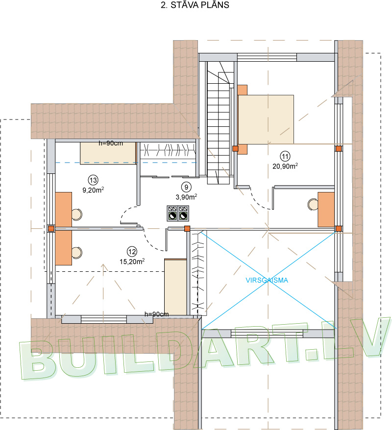 Dzīvojamās mājas projekts "Valda" - 2. stāva plāns
