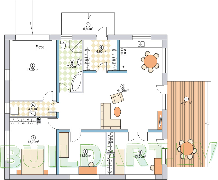 Dzīvojamās mājas projekts "Aleksandra" - plānojms - versija ar garāžu