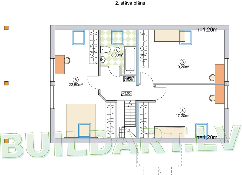 Dzīvojamās mājas projekts "Brigita" - 2.st. plāns
