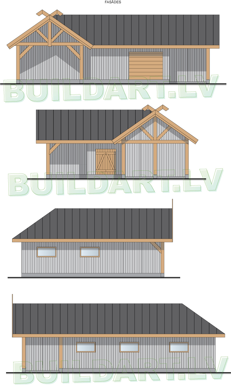 Šķūņa projekts saimniecībai un bitēm - fasādes