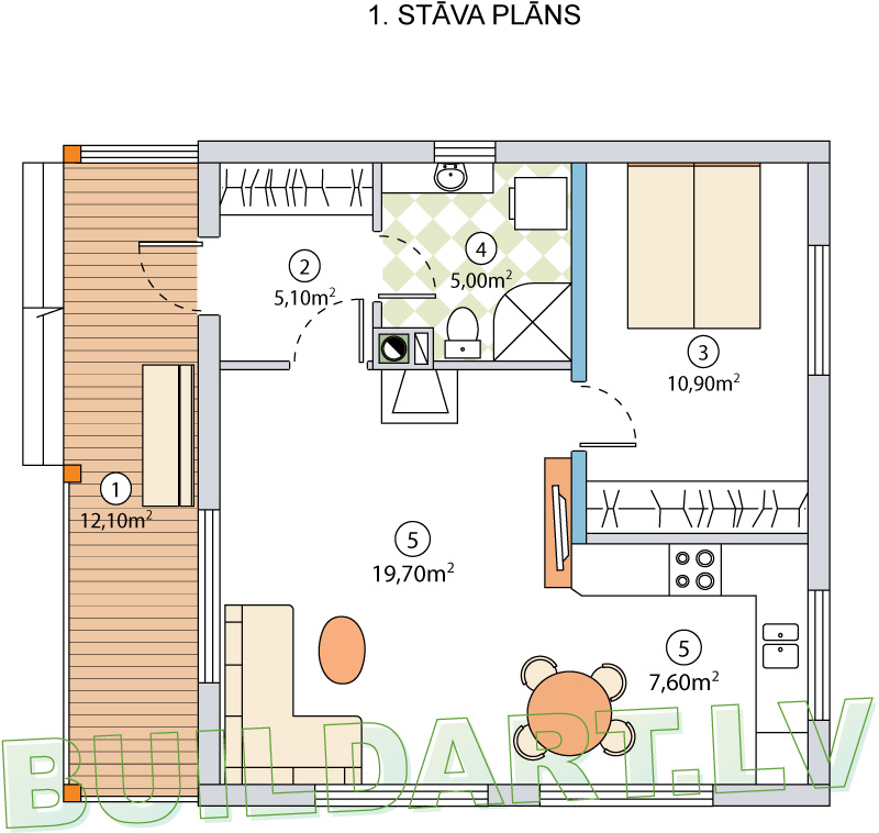 Dārza mājas projekts "Marta" - plāns
