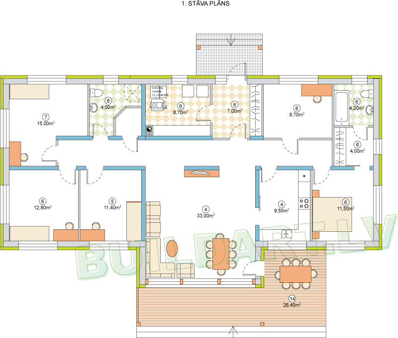 Dzīvojamās mājas projekts "Nikola" - 1. stāva plāns