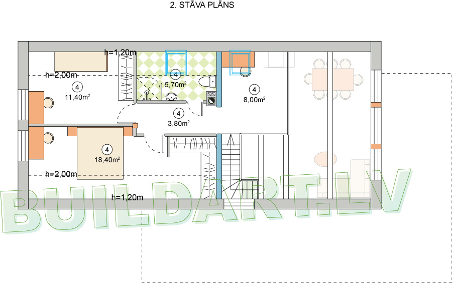 Dzīvojamās mājas projekts "Zīle" - 2. stāva plāns