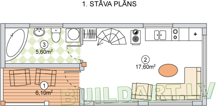 Vasarnīcas projekts "Barbara" - 1. stāva plāns