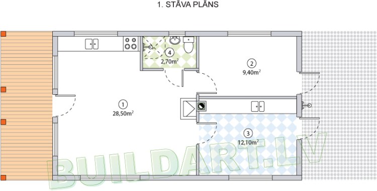 Nektāra darbnīcas projekts, 1.stāva plāns, versija ar terasi