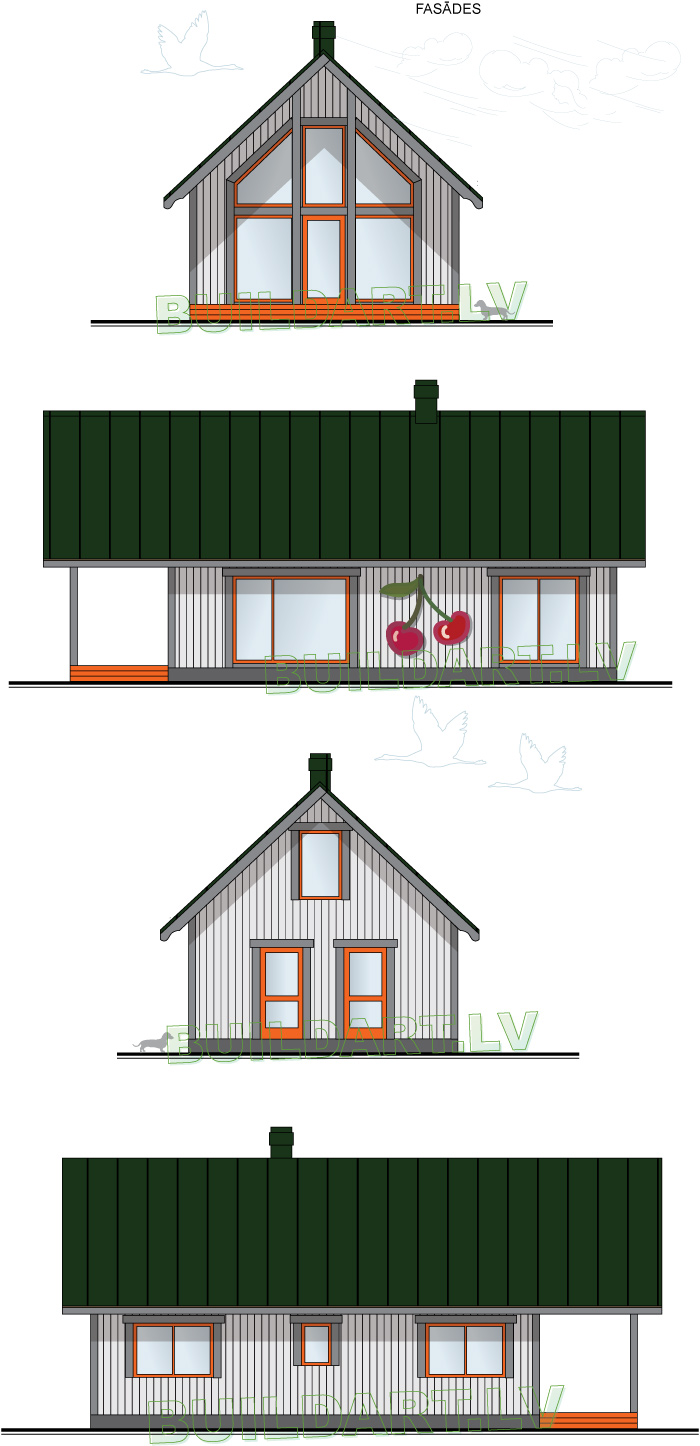 Nektāra darbnīcas projekts, fasādes, versija ar apjumtu terasi