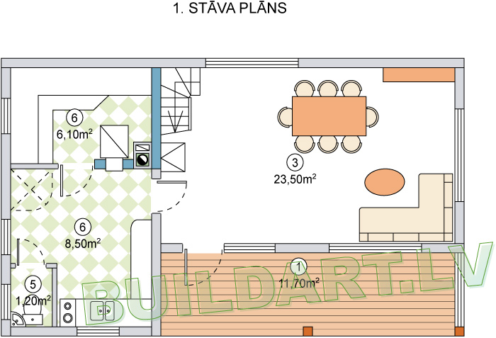 Dzīvojamās pirts projekts "Valentīns" - 1.st. plāns