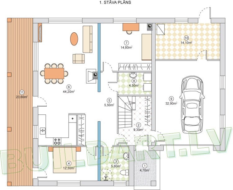Mājas projekts "Līčupe", 240m2, 1.st. plāns