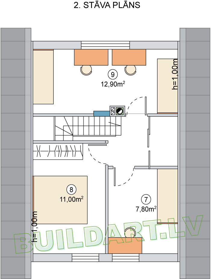 Dārza mājas projekts "Pavasaris" - 2. stāva plāns