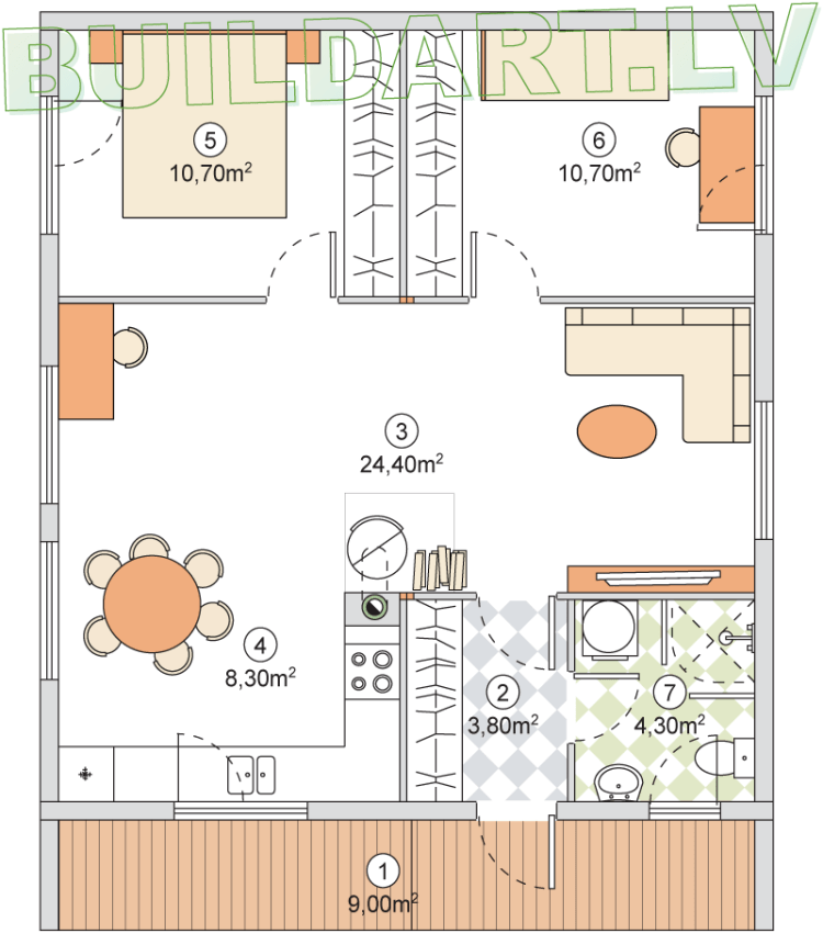 Moduļmājas projekts ģimenei, plāns