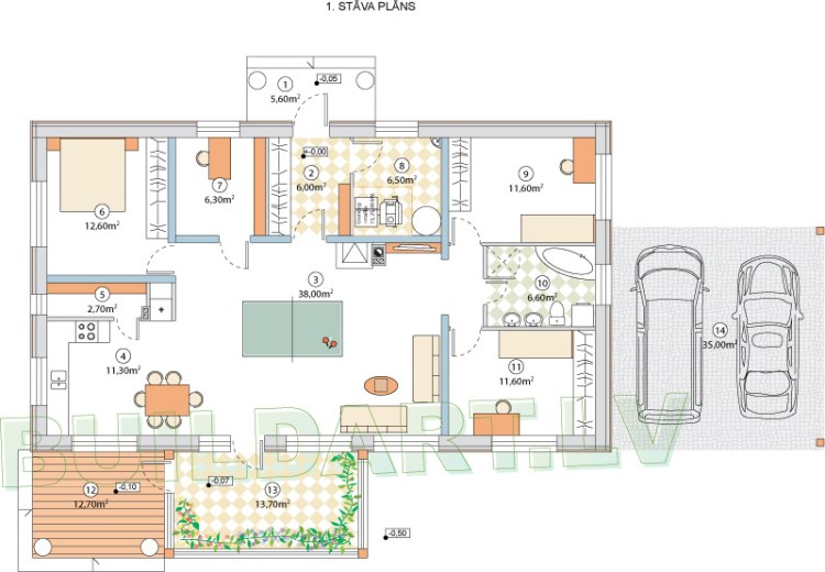 Dzīvojamās mājas projekts "Daila" - 1. stāva plāns
