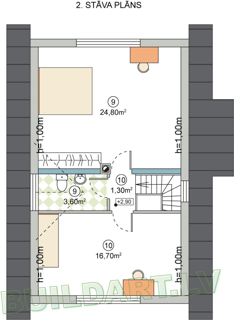 Saimniecības ēkas projekts - ģimenei, 2. stāva plāns