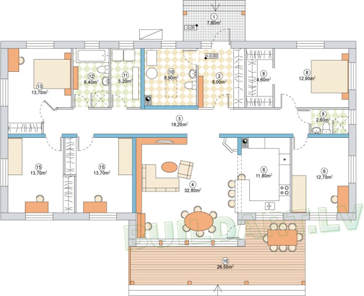 Dzīvojamās mājas projekts "Anna", 1. stāva plāns