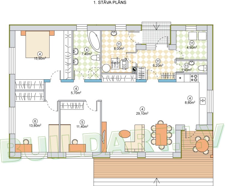 Dzīvojamās mājas projekts "Annika" - 1. stāva plāns