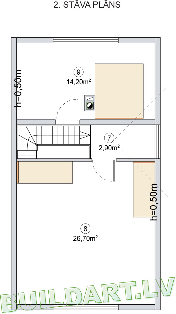 Pirts - brīvdienu māja jaunai ģimenei, projekta 2. st. plāns