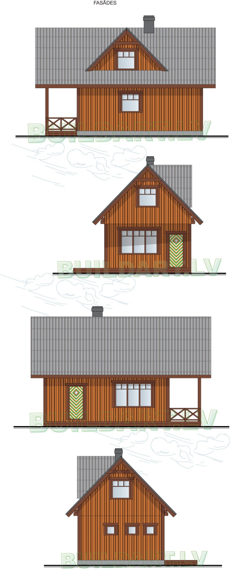 Pirts - brīvdienu māja jaunai ģimenei, projekta fasādes