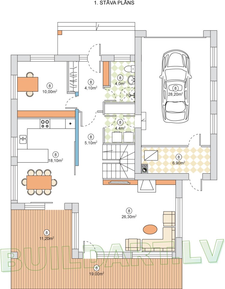 Dzīvojamās mājas projekts "Emīlija" - 1. stāva plāns