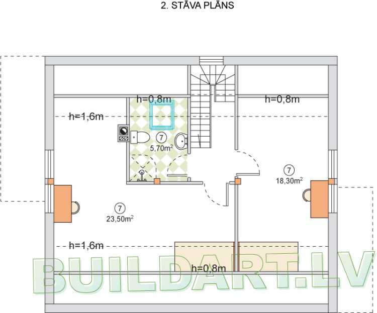 Dzīvojamās mājas projekts "Eva" - 2. stāva plāns