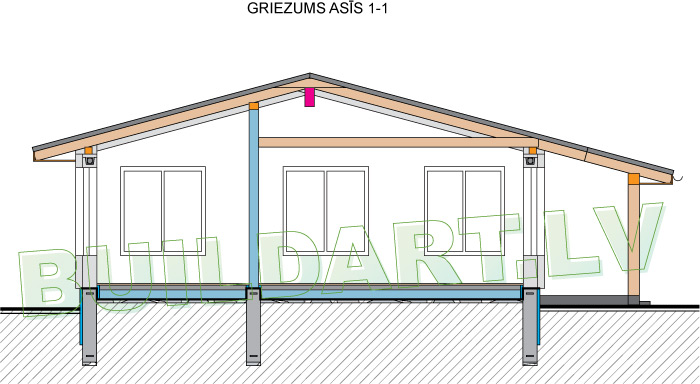 Dzīvojamās mājas projekts "Nora", griezums