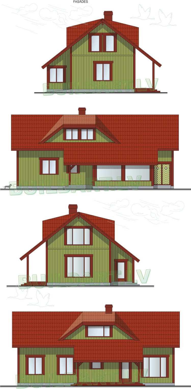 Mājas projekts "Arvis", fasāžu rasējumi